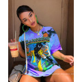 MOQ1 2021 Custom High Quality Cotton Women Graphic Tie Dye T Shirts Casual Fashion Cool Women's Oversize Printed Cartoon TShirt